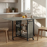 [Wooden Grey] Kitchen & Dining Furniture Sets open dining table in a compact kitchen corner with stools and tableware.