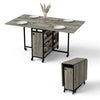 [Wooden Grey] Kitchen & Dining Furniture Sets open and closed table views with place settings, storage base, and wheels.