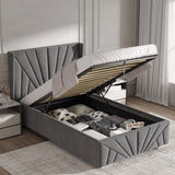 Lifted dark grey single Sunrise Ottoman Bed Frame revealing ample underbed storage space for organized bedroom solutions.