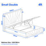 Diagram of a small double bed with dimensions labeled