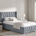Grey Velvet Ottoman Storage Bed in single size with Sunrise-inspired headboard, ideal for modern bedrooms with built-in underbed storage.