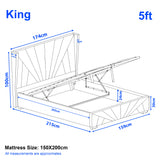 Dimensions of a King size 5ft bed frame with mattress size and approximate measurements.