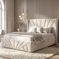 Sunrise Velvet Ottoman Storage Bed Beige Small Double