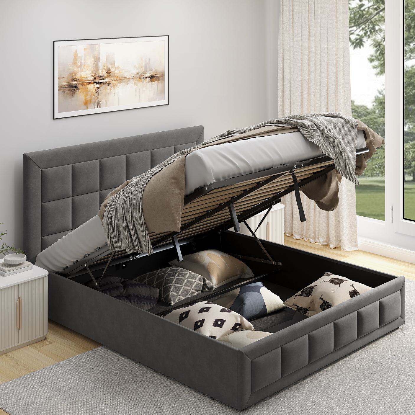 Super king ottoman beds with storage, providing spacious hidden storage and a stylish design.
