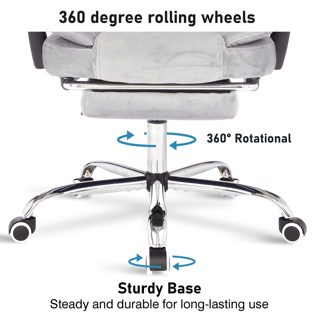 Swivel and recliner chair with 360-degree rolling wheels for smooth mobility and ergonomic comfort