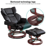 Swivel Recliner Chair With Footstool featuring bentwood technology legs for enhanced durability and style, ideal for modern living rooms.