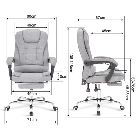 Swivel chair with recliner featuring detailed chair dimensions for a perfect fit.