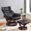 Swivel Recliner Chair With Footstool in black leather with padded armrests, ideal for modern living rooms. Available at DHS Furniture UK.