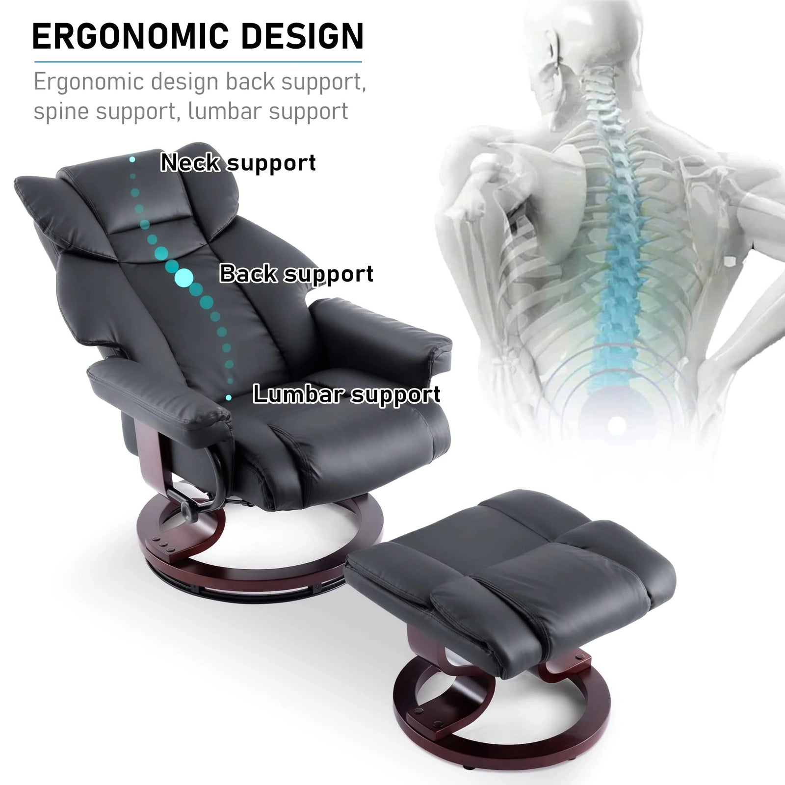 Swivel Recliner Chair with Footstool - Recliner Armchair | DHS features ergonomic design with neck, back, and lumbar support for optimal comfort.
