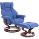 Elegant blue swivel recliner chairs for living room with a matching footstool.