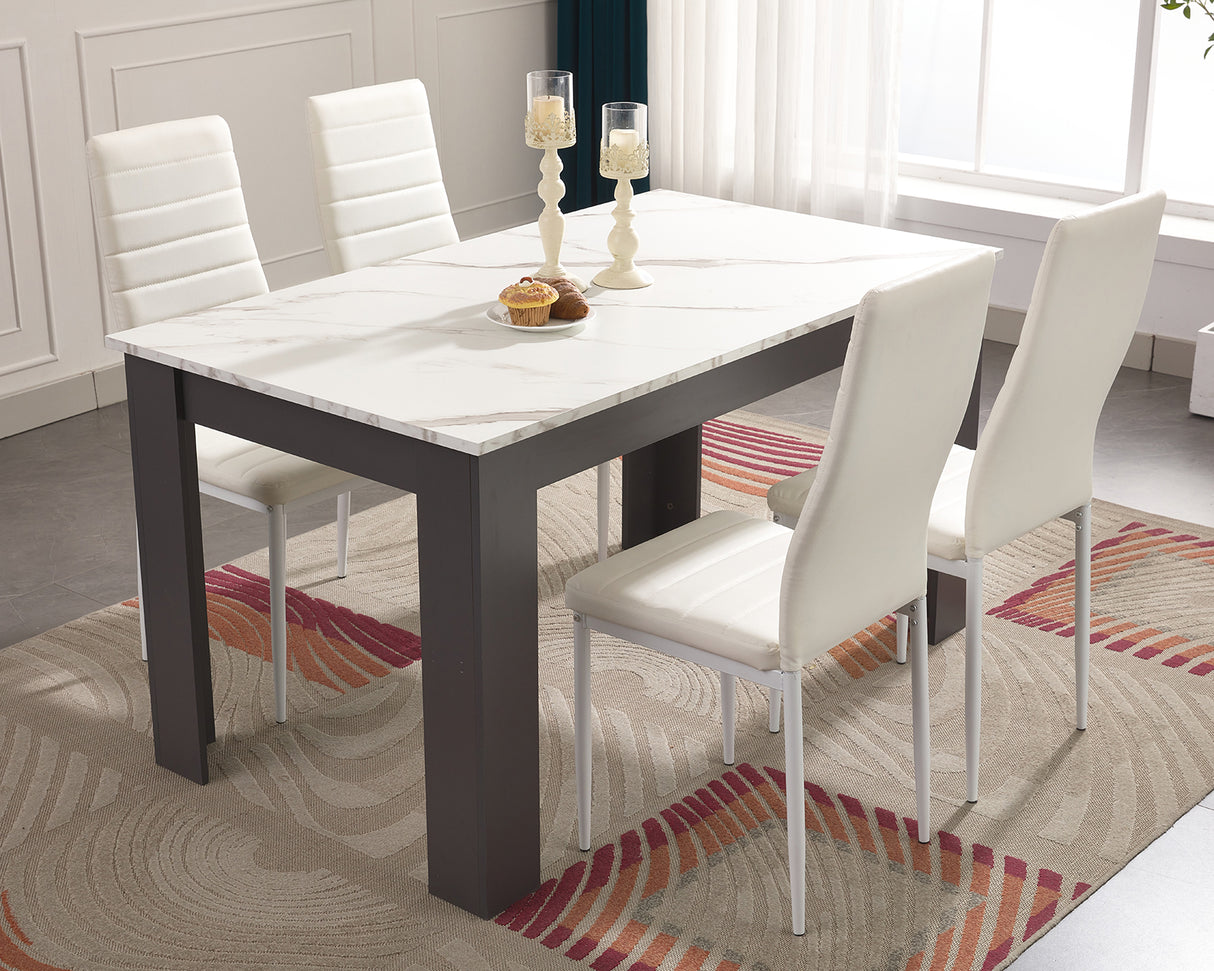 Table and 4 chairs dining set, ideal for family meals and modern dining spaces.