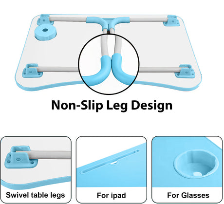 Table for laptop with non-slip leg design and swivel table legs, offering stability and flexibility.