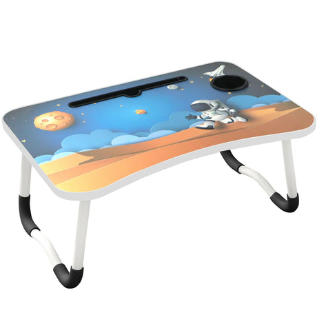 Table laptop desk with a space-themed design featuring an astronaut on an alien landscape.