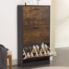 [Black & Rustic] Rustic shoe storage unit in a 3 tier shoe cabinet style, decor placed on top and shoes stored in the bottom drawer.