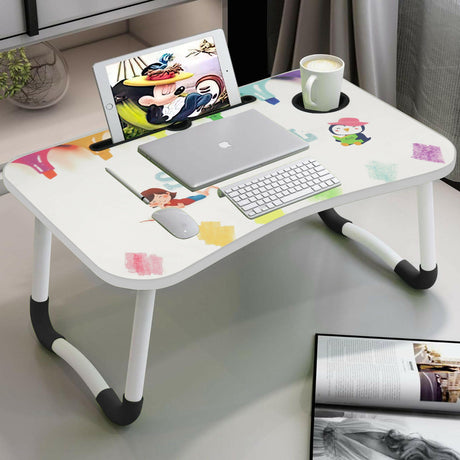 The writing desk with a school-themed design, featuring a cup holder.