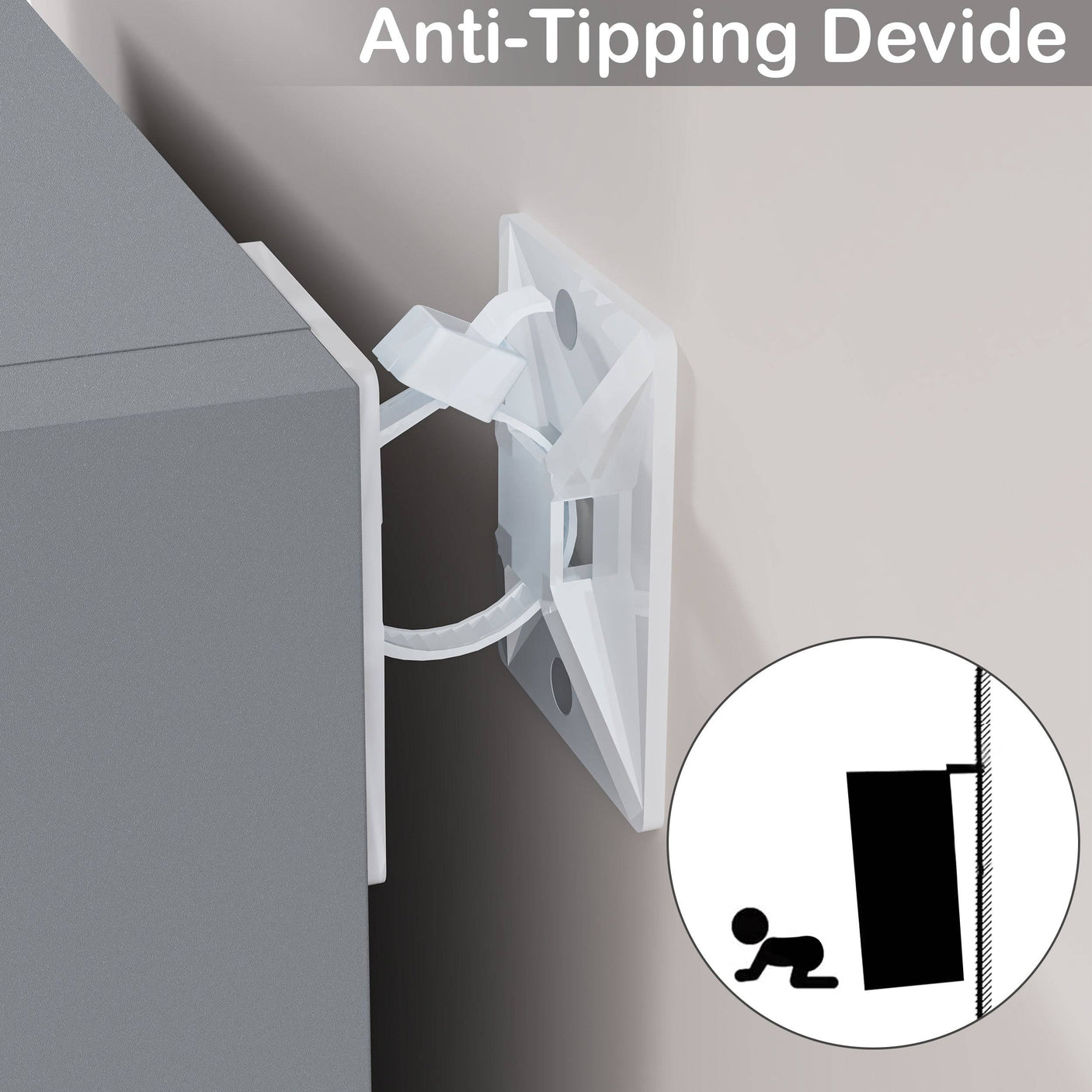 Anti-tipping safety device for grey Blisswood bookcase, ensuring stability and child safety.