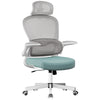 [Tiffany Blue + Grey] Home office chair with ergonomic mesh back, white frame, and teal seat cushion. Adjustable headrest and flip-up arms for comfort and flexibility.