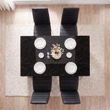 [4 Seater | Black] Gloss Black Marble Finish 4-6 Seater Dining Table and Chairs Set top-down look at a four-person setup.