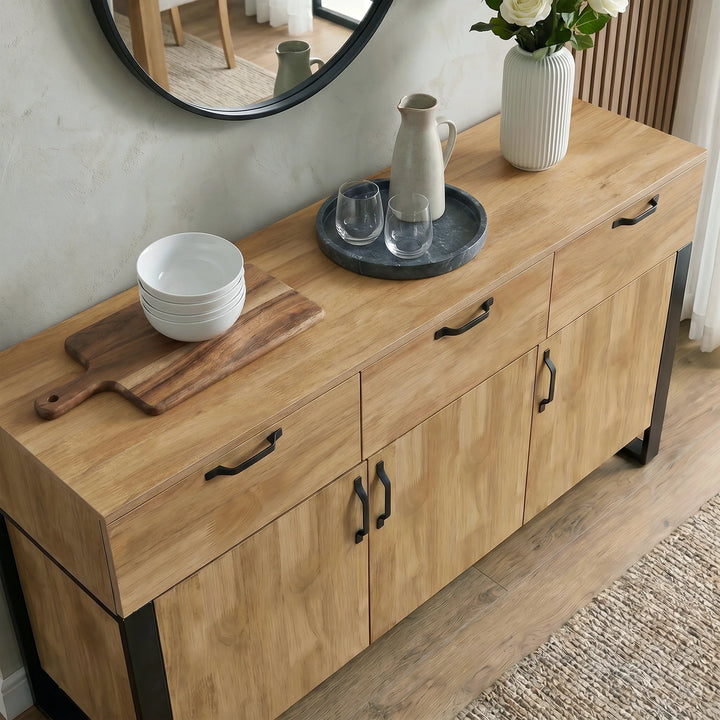 Ironmere Mango Wood Effect 3 Door Sideboard Cabinet