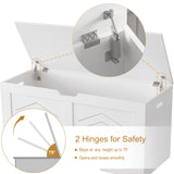 Storage Chest - Wooden Box With Lid For Blankets, Clothes or Toys featuring 2 safety hinges that hold the lid open at any angle up to 75°. Ideal for kids’ rooms.