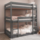 Triple 3 bunk bed with cushion, mattress, and stairs, offering comfort and a space-saving design.