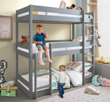 Triple bunk beds, designed for maximizing space while providing comfortable sleeping for children.