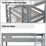 close-up showing grey bunk bed safety features: strong ladders with round edges and a child safe design