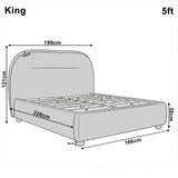 Dimensional diagram of a king blue bed frame showing height 121 cm, width 199 cm, and length 226 cm