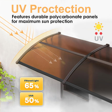 UV protection door canopy in brown color, weather-resistant for durability.