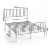 [Black | King] Metal king bed size guide showing 155cm wide, 207cm long, 113cm headboard, 72cm footboard and 32cm clearance.