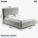[Double | Light Grey] Size guide showing 158cm width, 205cm length, 120cm height and 135 x 190cm mattress area