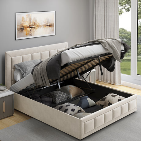 Storage ottoman king size bed ,cushions and pillows for added comfort and convenience.