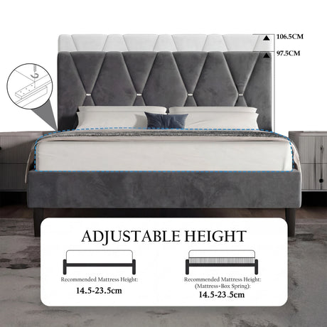 [Double | Dark Grey] Headboard detail showing deep channel stitching forming geometric diamond shapes in velvet