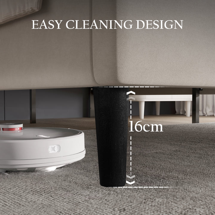 [King | Beige] Under-bed clearance view showing sixteen centimetre gap beneath velvet frame for easy cleaning