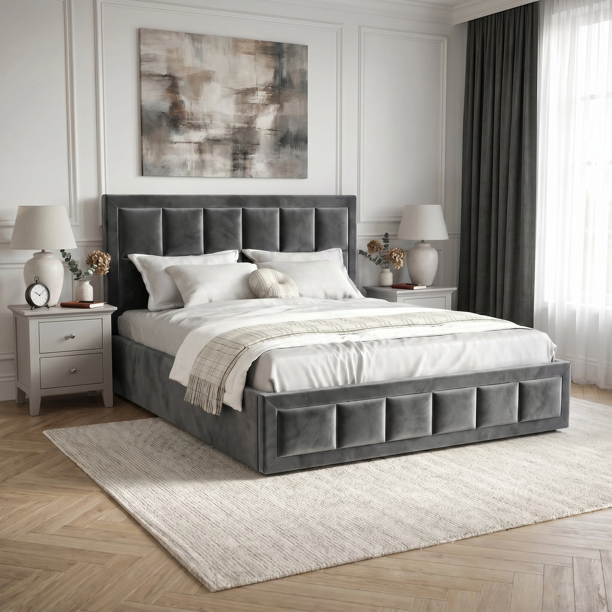 Velvet Ottoman Storage Bed End Lift Ottoman Bed Frame Double 4ft6