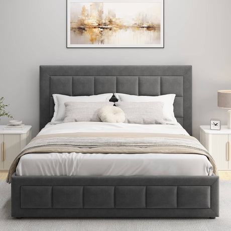 Grey luxury super king ottoman bed, combining style, comfort, and spacious storage.