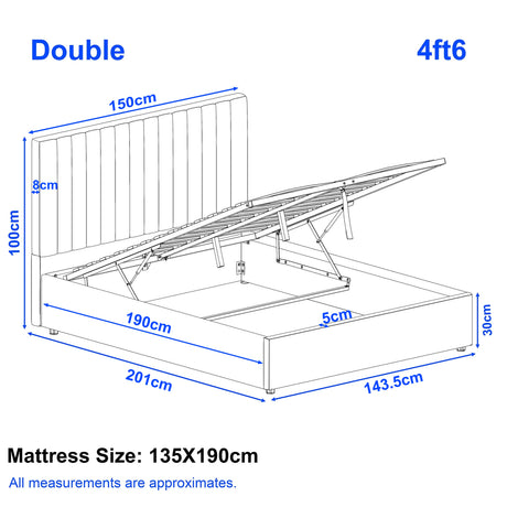 Diagram of a double bed with dimensions labeled