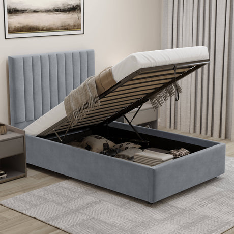 Single storage bed featuring a space-saving design with integrated storage compartments to keep room organized and clutter-free.