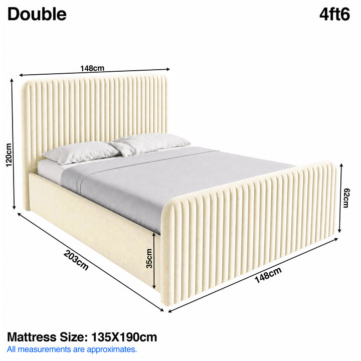 [Beige | Double] Bed dimensions: frame 148W x 203L x 120H cm, footboard H62cm, & mattress base H35cm for 135 x 190cm mattress