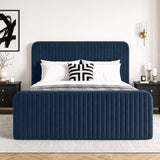 [Blue | Double] Vertical line ottoman storage bed front view with vertical channel headboard and footboard