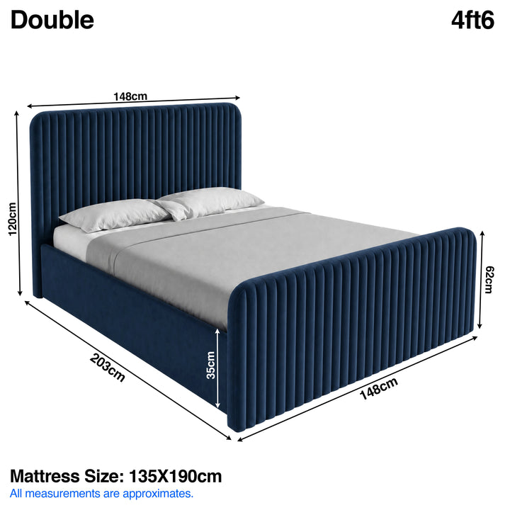 [Blue | Double] Bed dimensions: frame 148W x 203L x 120H cm, footboard H62cm, & mattress base H35cm 