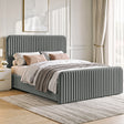 [Grey | Double] Vertical line ottoman storage bed angled room view with tall headboard and matching footboard