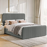 [Grey | Double] Vertical line ottoman storage bed angled room view with tall headboard and matching footboard