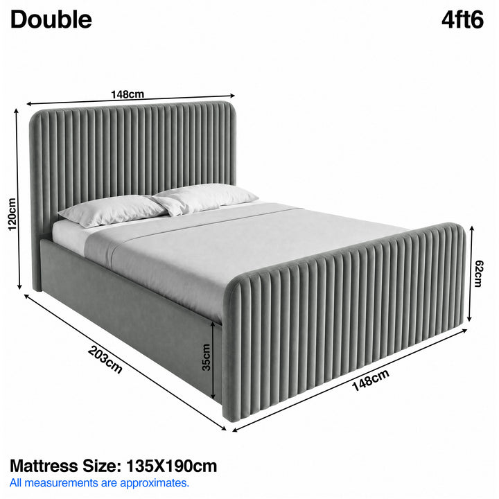 [Grey | Double] Bed dimensions: frame 148W x 203L x 120H cm, footboard H62cm, & mattress base H35cm for 135 x 190cm mattress