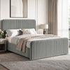 [Light Grey | Double] Vertical line ottoman storage bed angled room view with tall headboard and matching footboard