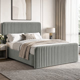 [Light Grey | Double] Vertical line ottoman storage bed angled room view with tall headboard and matching footboard