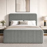 [Light Grey | Double] Vertical line ottoman storage bed front view with vertical channel headboard and footboard