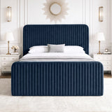 [Blue | King] Vertical line ottoman storage bed front view with vertical channel headboard and footboard