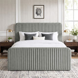 [Light Grey | King] Vertical line ottoman storage bed front view with vertical channel headboard and footboard