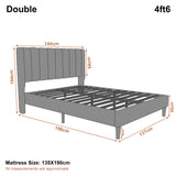 [Double | Beige] Dimensions diagram showing 144cm width and 198cm length with 104cm headboard height